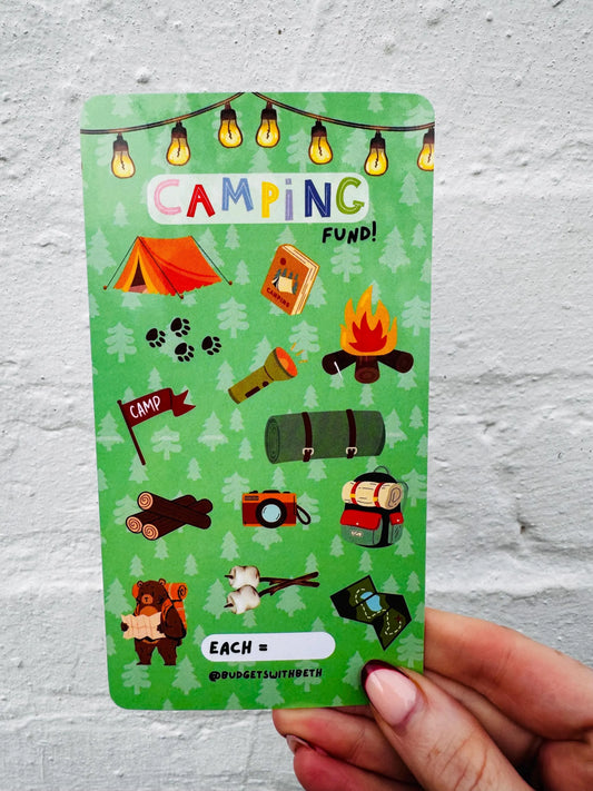 Camping Fund Saver Challenge – Laminated Cash Envelope Tracker