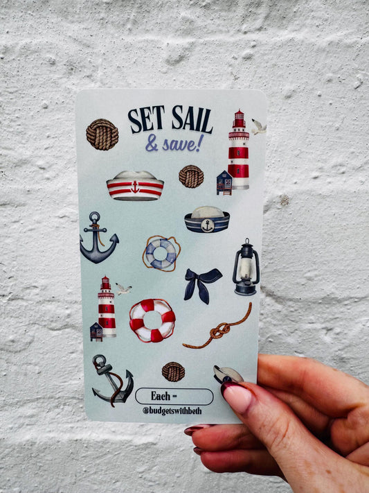 Set Sail Saver Challenge – Laminated Cash Envelope Tracker